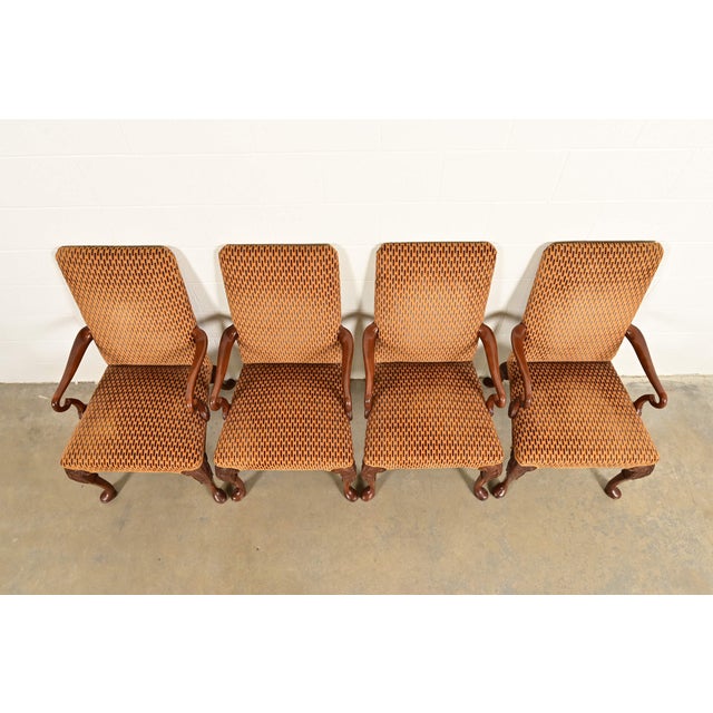 1980s Baker Furniture Stately Homes Georgian Carved Mahogany Open Arm Library Chairs, Set of Four For Sale - Image 5 of 13