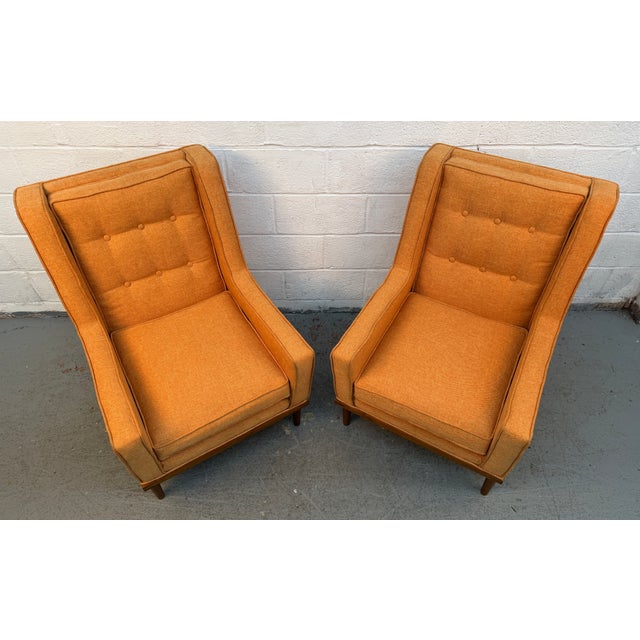 Pair of Vintage Mid-Century Modern Orange Upholstered Armchairs For Sale - Image 4 of 13