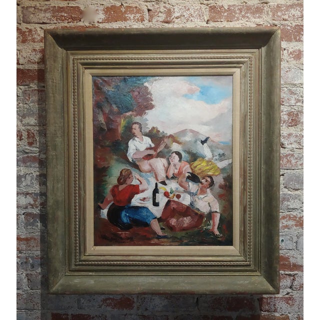 Jean François -Drinking Wine and Singing Outdoor -1930s Oil Painting For Sale - Image 10 of 10