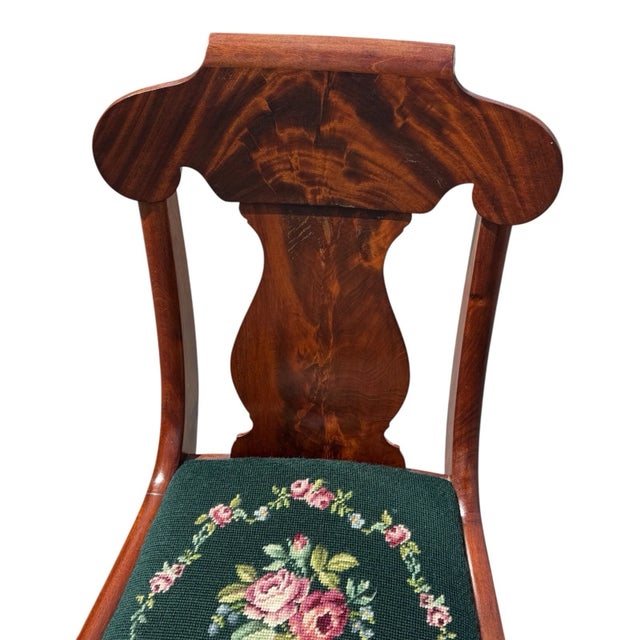 1940s Flame Mahogany Empire Side Chair With Needlepoint Seat For Sale - Image 9 of 16