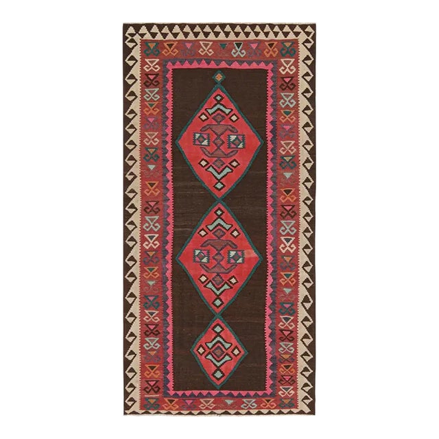 1950s Vintage Northwest Persian Kilim in Brown With Red Medallions by Rug & Kilim For Sale