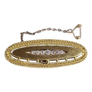 Antique Victorian Etruscan 15ct Gold Seven-Stone Mine Cut Diamond Bar Brooch For Sale