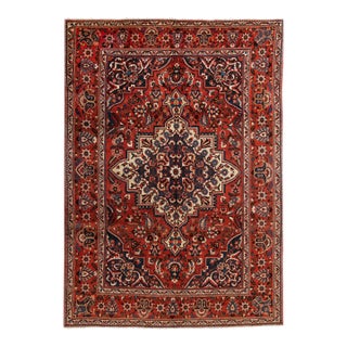 Vintage Persian Bakhtiari Handmade Red Floral Wool Rug For Sale