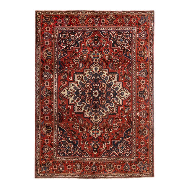 Vintage Persian Bakhtiari Handmade Red Floral Wool Rug For Sale
