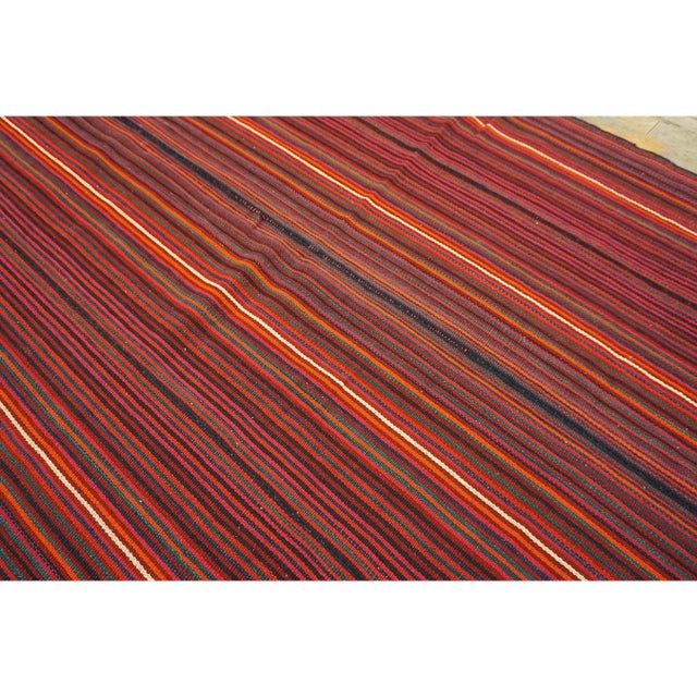 Mid-20th-Century Turkish Decorative Stripe Modern Handwoven Kilim Rug For Sale - Image 4 of 6