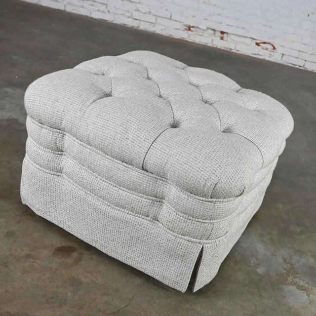 Modern Vintage Brunschwig & Fils St. Andrews Tufted Ottoman in Robert Allen Avanzata Glacier Fabric For Sale - Image 3 of 13