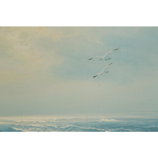 Blue Large Mid-Century Vintage California Ocean Beach Seascape Plein Air Painting, Framed For Sale - Image 8 of 15