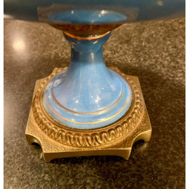 Turquoise Antique French Sèvres-Style Turquoise Porcelain Compote With Gilt Bronze Mounts For Sale - Image 8 of 13