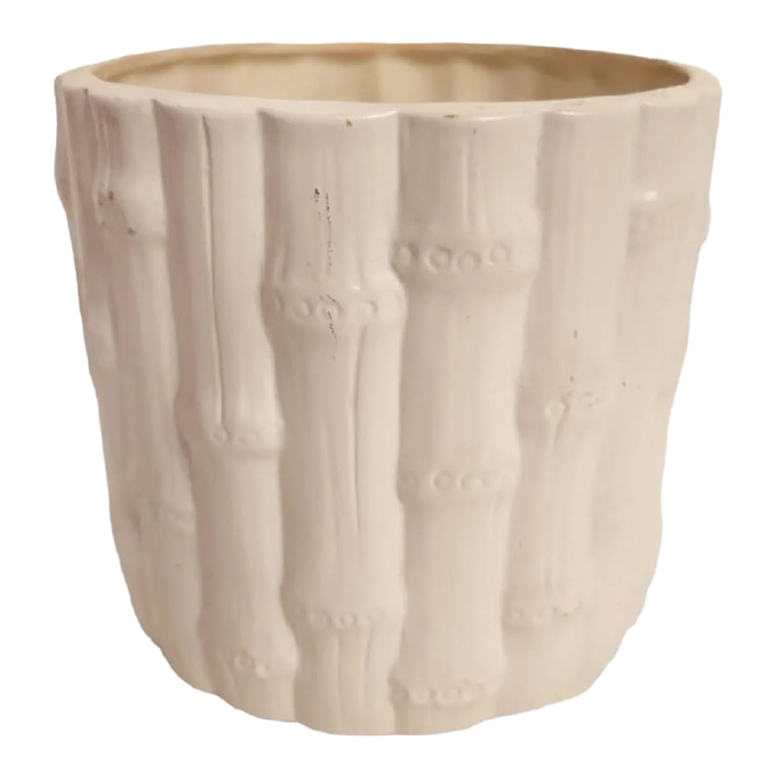 Vintage Ceramic Faux Bamboo White Round Cache Pot Planter | Chairish
