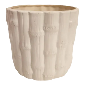 Vintage Ceramic Faux Bamboo White Round Cache Pot Planter
