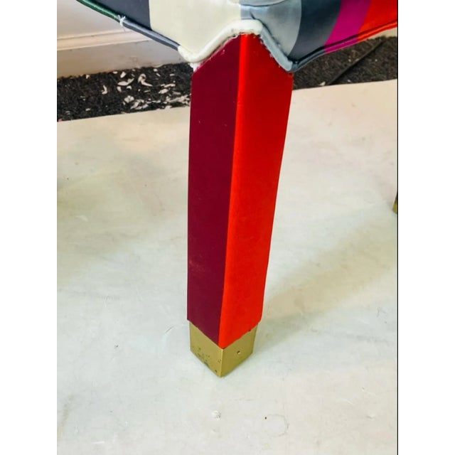 1970s Modern Deluxe Striped Fabric Brass Foot Stools - A Pair For Sale - Image 9 of 10