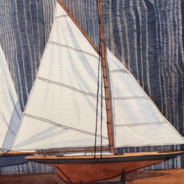 Lin Webber Original Watercolor Painting "Boat Models" 1997 Framed Sailboats For Sale In Tampa - Image 6 of 12