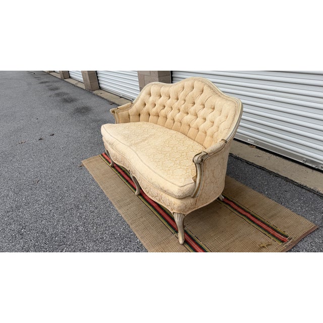 A Nice Vintage French Canapé Style Paint Decorated Love Seat, Circa 1950’s For Sale - Image 11 of 18