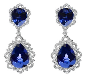 18K White Gold Blue Sapphire and Diamond 2.00 Cttw Diamond Halo Drop and Dangle Earring (G-H Color, SI1-SI2 Clarity)