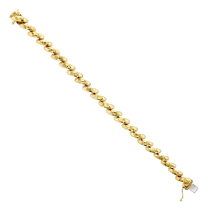 7.25MM Italian San Marco Gold Link Chain Bracelet with Polished & Hammered Finish