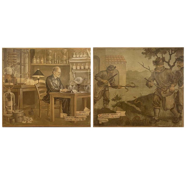 J. J. Borghetto, the alchemist and the snake hunter in pendant, 1945. A pair of medium-format paintings of french origin....
