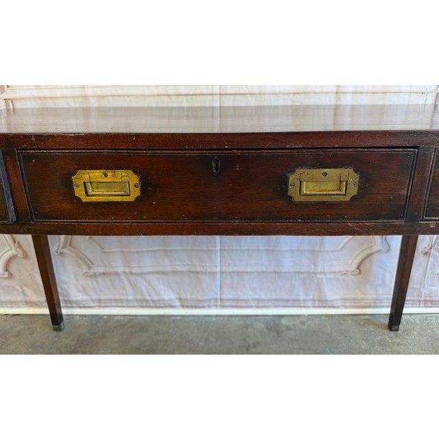 English Antique English Campaign Console Desk - 3 Drawer Military Writing Table For Sale - Image 3 of 16