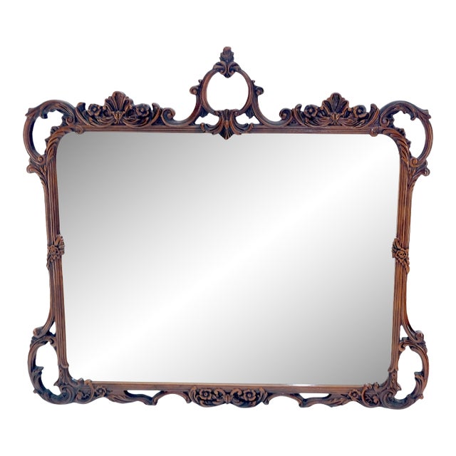 c1940s Pierced Carved Mahogany 56x50” Chippendale Style Wall Mirror MINT! For Sale