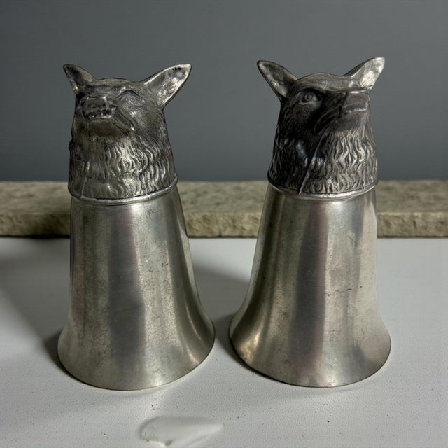 Vintage Pewter Fox Head Stirrup Cups-Pair-English Hunting-Barware-Equestrian-Man For Sale - Image 13 of 13