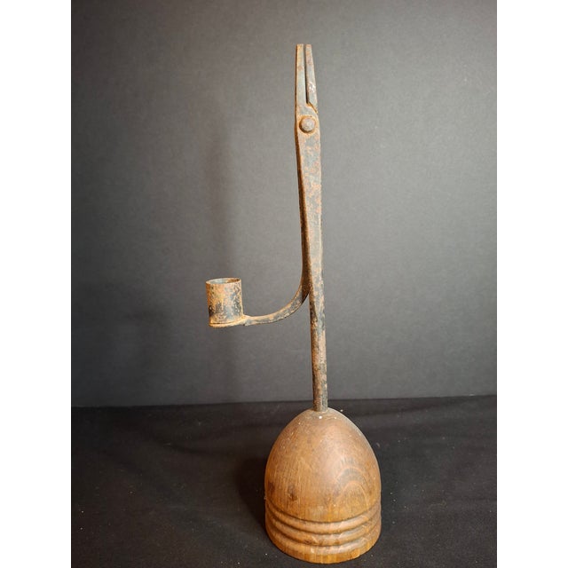 Antique 18th C Wrought Iron Rushlight Candle Holder Hand Forged Early Lighting For Sale - Image 4 of 12