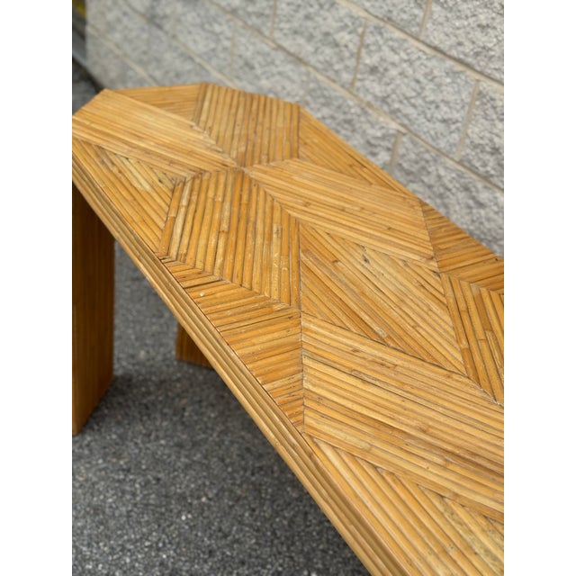 Vintage Palm Beach Pencil Reed Console With Geometric Inlaid Top in Style of McGuire For Sale - Image 10 of 12