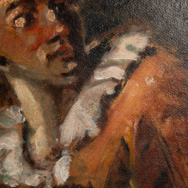 French 1940s France Amber Canvas Painting For Sale - Image 3 of 16