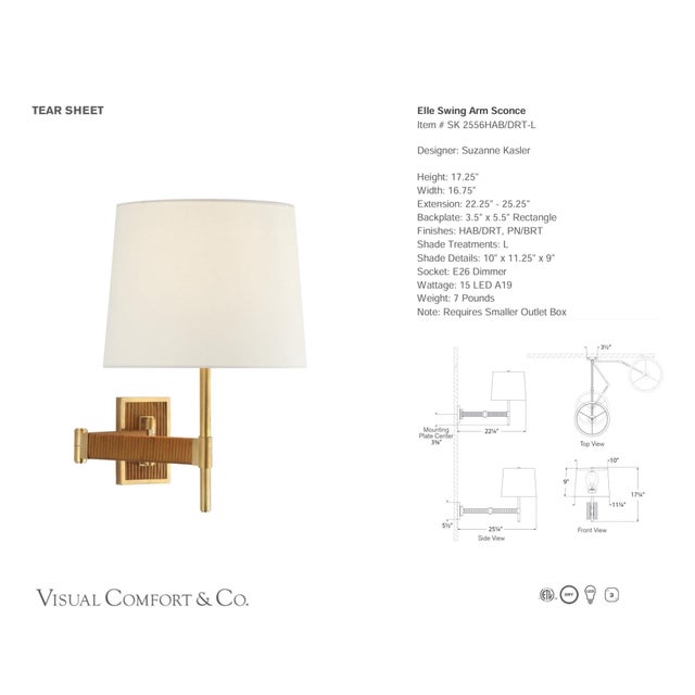 Transitional Visual Comfort Elle Swing Arm Sconce For Sale - Image 3 of 3