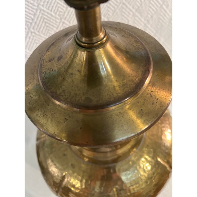 Vintage 1960’s Paul Hanson Hammered Brass Chinoiserie Table Lamps With Original Shades For Sale - Image 11 of 13