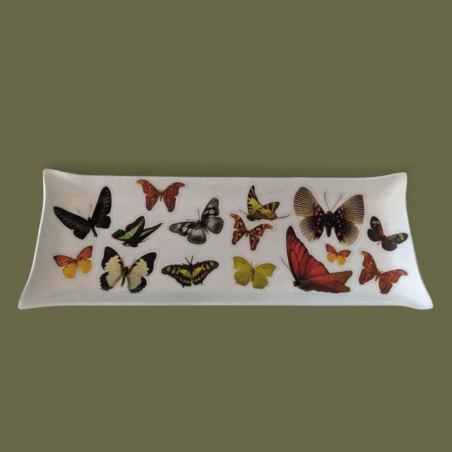Contemporary Vintage Decoupage Butterfly Catchall Dish Tray For Sale - Image 3 of 16