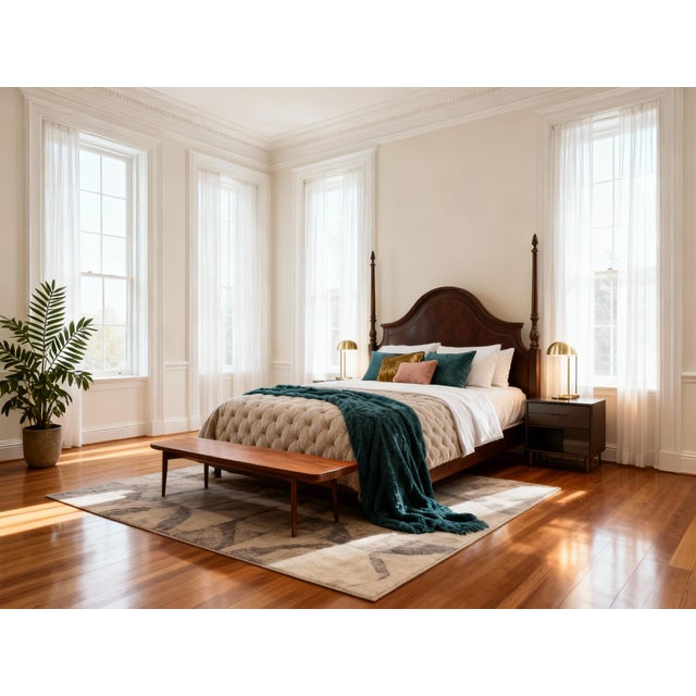 Brown Four-Poster King Bed, Mahogany King-Size Pineapple Poster Bed With Adjustable Box Spring Height by AntiquePurveyor For Sale - Image 8 of 18