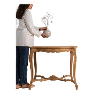 1880-1889 France Weathered Whitewash Carved Cerused Oak Console For Sale