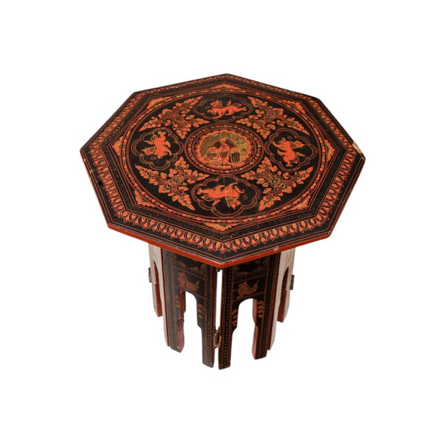 Victorian Eastern Folding Tea Table with Paintings in the style of Liberty of London, 1890s For Sale - Image 4 of 9