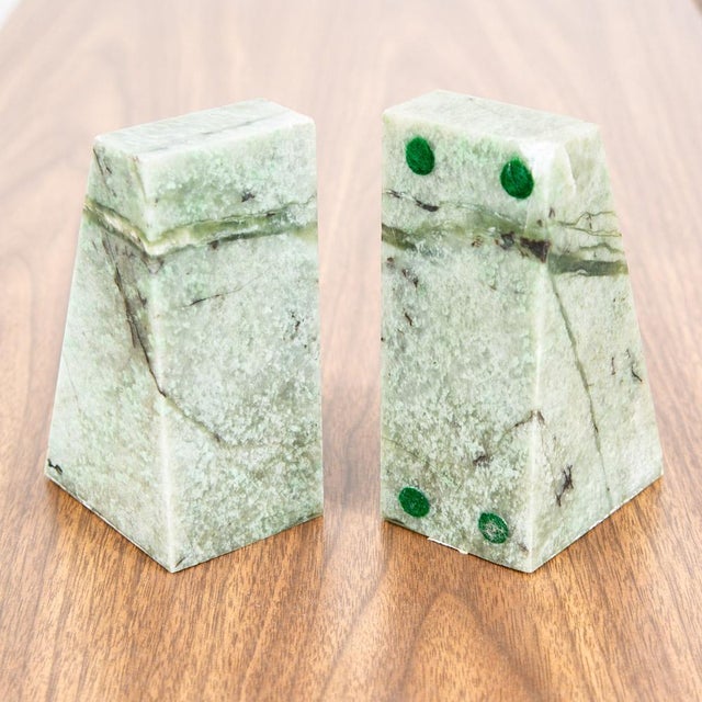 Mid Century Modern Bookends Solid Happy Camp Jade Book End Set Pair Vintage MCM For Sale - Image 4 of 12