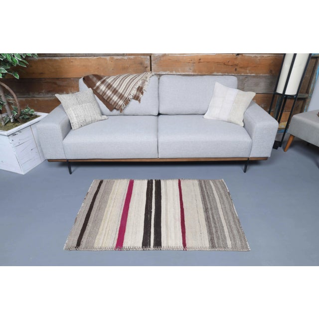 Boho Chic Vintage Turkish Oushak Handmade Wool Cotton White Beige Small Area Rug For Sale - Image 3 of 11