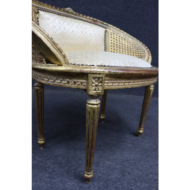 French Louis XVI Style Gilt Caned Barrel Accent Chair For Sale - Image 9 of 11