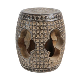 Vintage Slate Black Marble Asian Organic Garden Stool For Sale