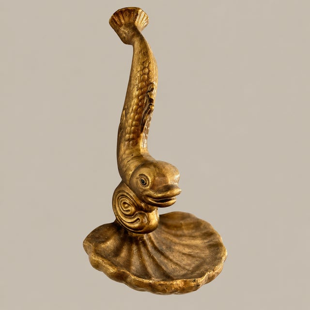 Vintage Mid Century Asian Gold Koi Dolphin and Shell Wall Shelf Decorative Bracket For Sale - Image 10 of 10