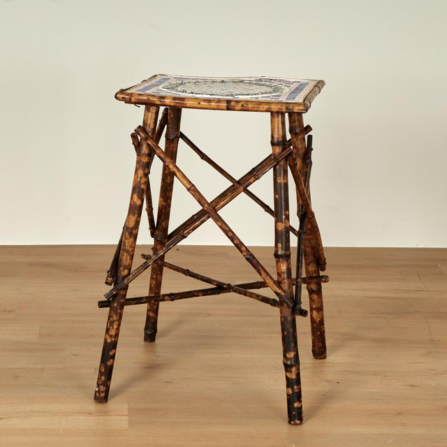 Antique English Bamboo and Tile Table or Stand For Sale - Image 4 of 11