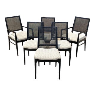 Mid 20th Century Vintage Mid Century Modern Paul McCobb Style Black Cane Dining Chairs - Set of 6 For Sale