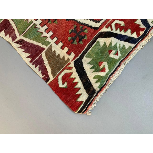 Red Large Vintage Turkish Red Black Green Wool Kilim Rug For Sale - Image 8 of 12