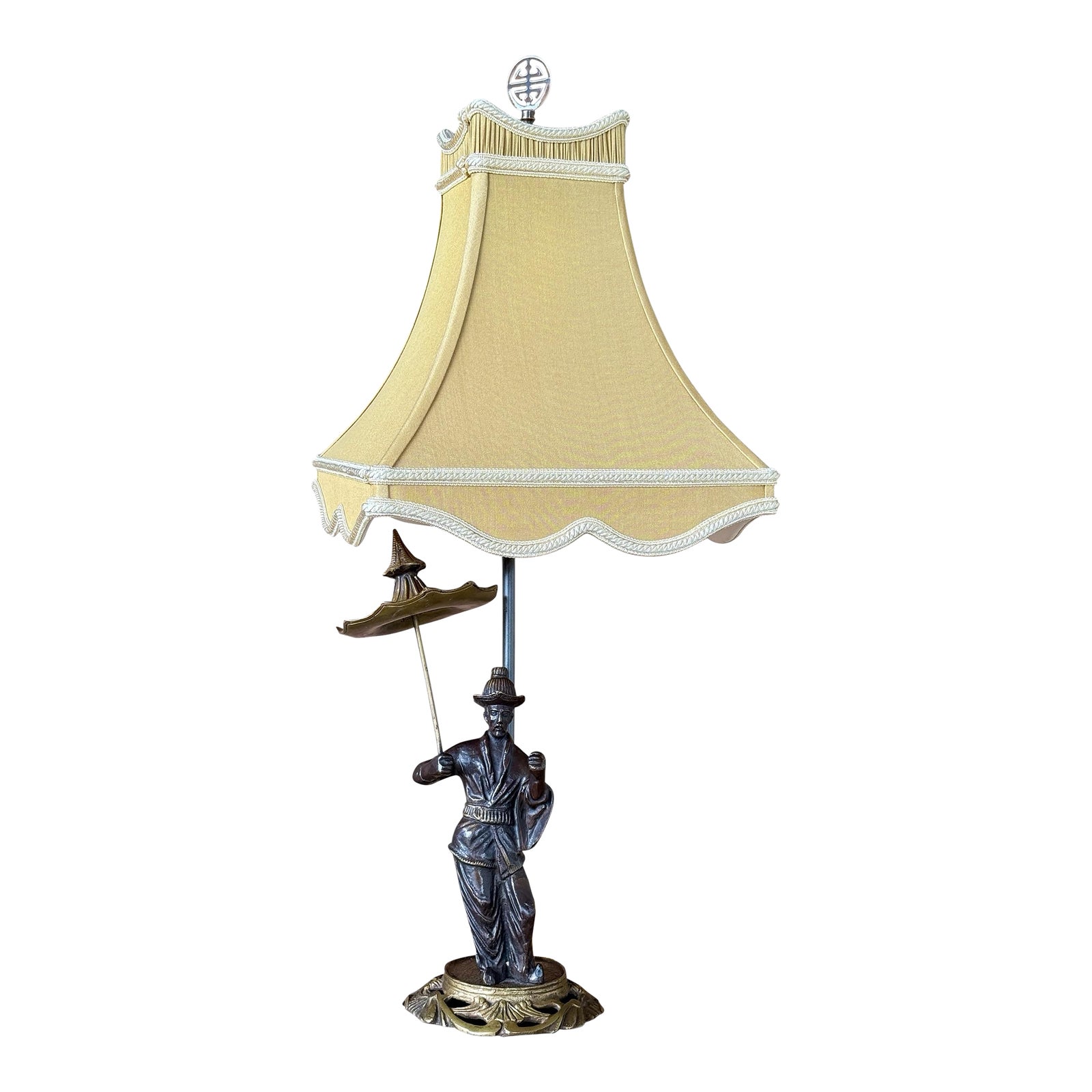 Chinoiserie Figural Pagoda Metal Table Table Lamp by Chelsea House