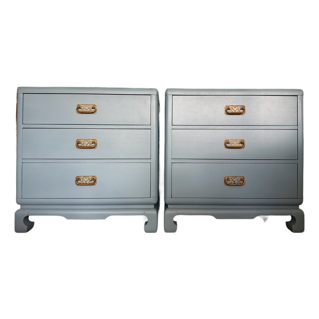 Pair of Chinoiserie Chic Small Dressers/Nightstands by Bernhardt For Sale