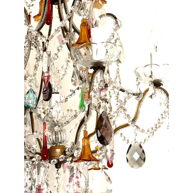 1940s Gold-Plated Metal and Murano Glass Chandelier, 1940s For Sale - Image 5 of 18
