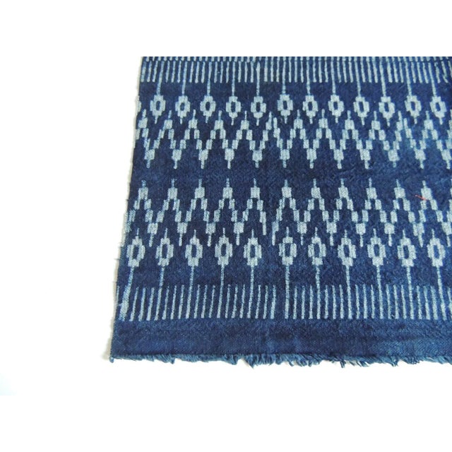 Vintage blue & white Asian Ikat woven textile Ideal for pillows or upholstery. Size: 14.5"H x 32.5"L.