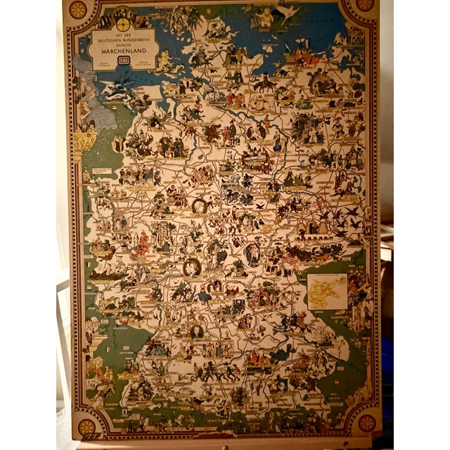 Wonderful map issued by the German national railway in the 1950s depicting dozens of German cities and villages across the...