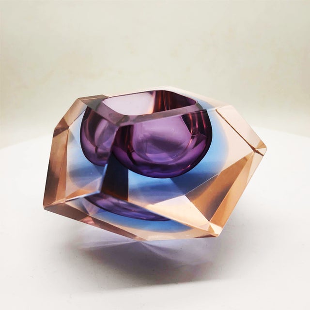 Ashtray or Catch-all in Murano Glass by Flavio Poli for Seguso. Rare item for his Three Stunning Submerged colours:...