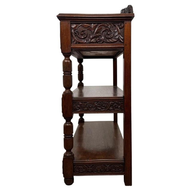 Antique English Carved Oak Buffet, 1800s For Sale - Image 11 of 12