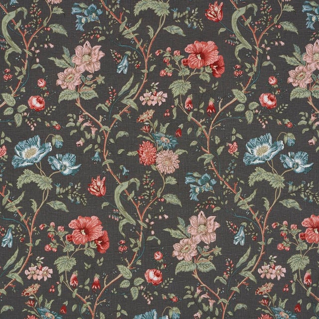 SAMPLE - Schumacher Giselle Floral Fabric In Noir For Sale