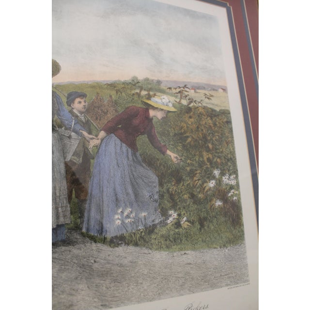 Large Colored Engraving Print of Woman in Field For Sale - Image 4 of 13