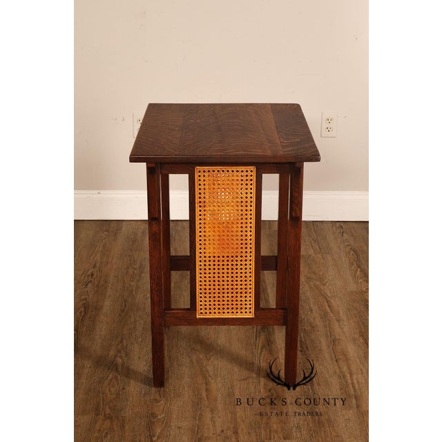 Brown Antique Stickley Brothers Arts & Crafts Oak Side Table With Cane Panels For Sale - Image 8 of 18
